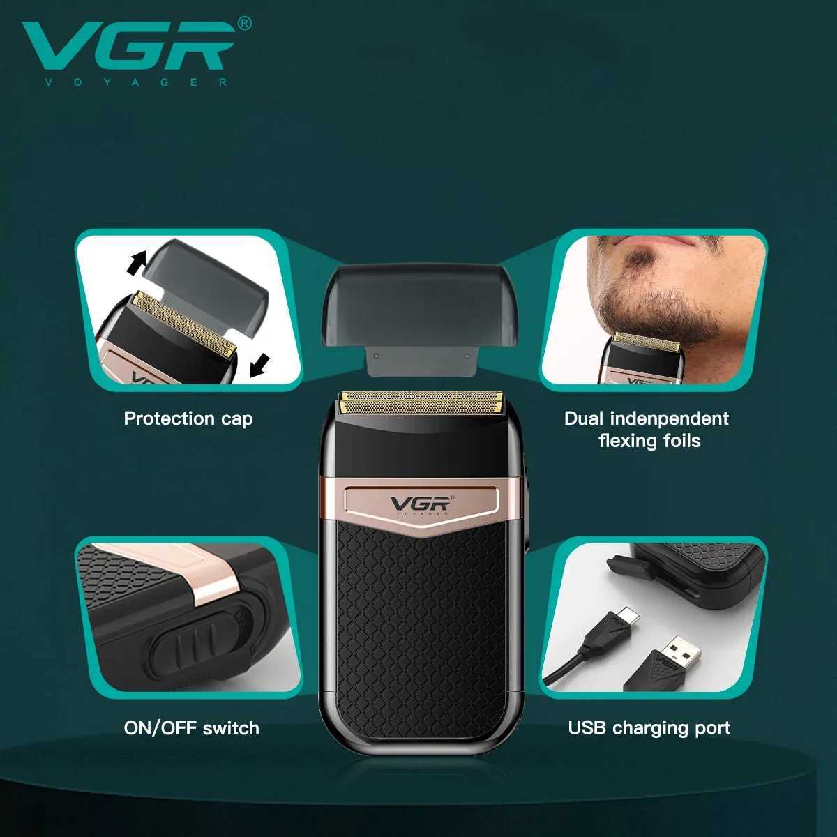 VGR Razor Electric Shaver Reciprocating Hair Trimmer Professional Beard Cutting Machine Portable Shaving Machine for Men V-331 W241227