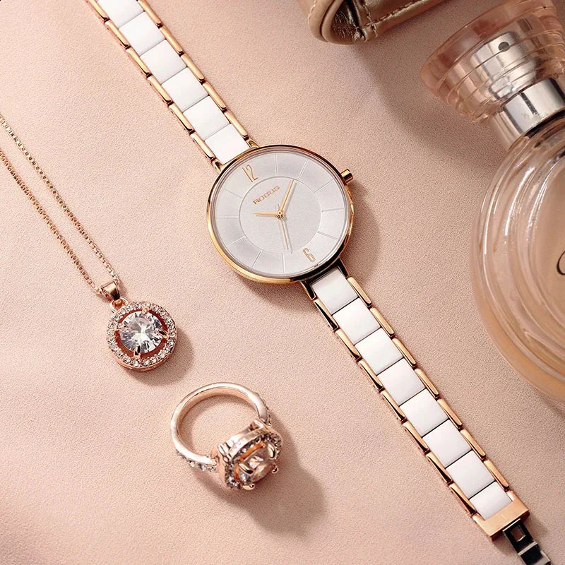 ROCOs Ceramic Fashion Quartz Watch Elegant Ladies Watches Waterproof for Women Slim Clock 241225