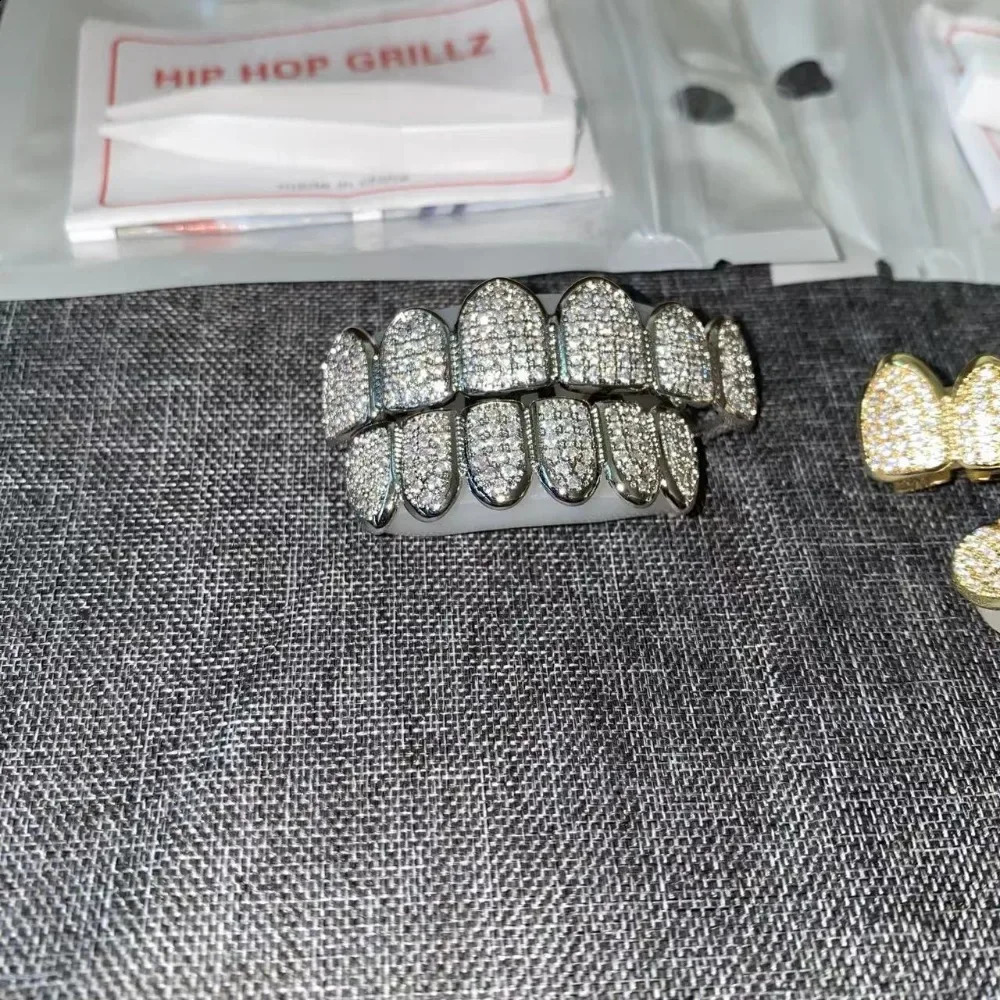 Teeth Set for Unisex Top Bottom Mouth Silver Color Grills Tooth Cap Removable Dental Fashion Body Jewelry y241225