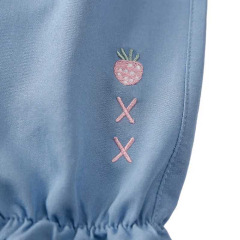 Kids Jeans for Girl 2-9Y Lovely Strberry Embroidered Decor Drstring Stretch Denim Pants Elastic Waist Casual Outdoor Trouser W241227