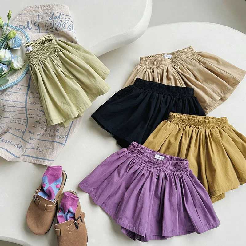 Baby Girls Shorts Skirts Summer Casual Pleated Elasticity Waist Shorts for Kids Clothing Solid Color Kawaii Children Pants New W241227