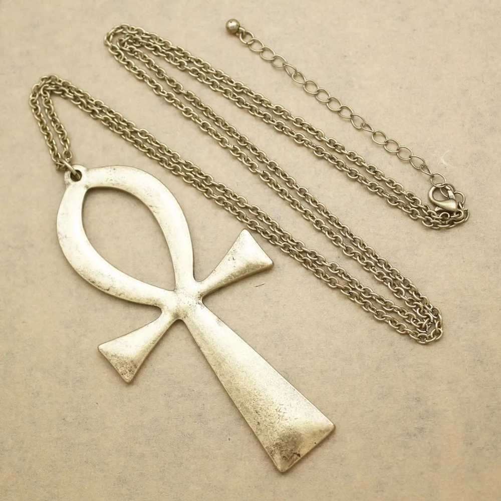 10x5cm Vintage Egyptian Life Big Ankh Cross Pendant Long Chain Necklace Fashion Jewelry Men and Women Accories DropshippingXJ241227