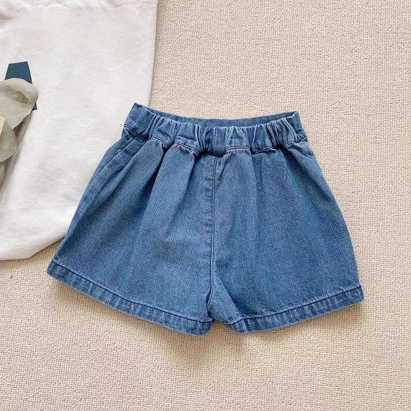 Girls Denim Culottes 2-8 Y 2024 New Summer Casual Childrens Skirt Kids Cute Embroidered Bear Shorts Korean Style W241227