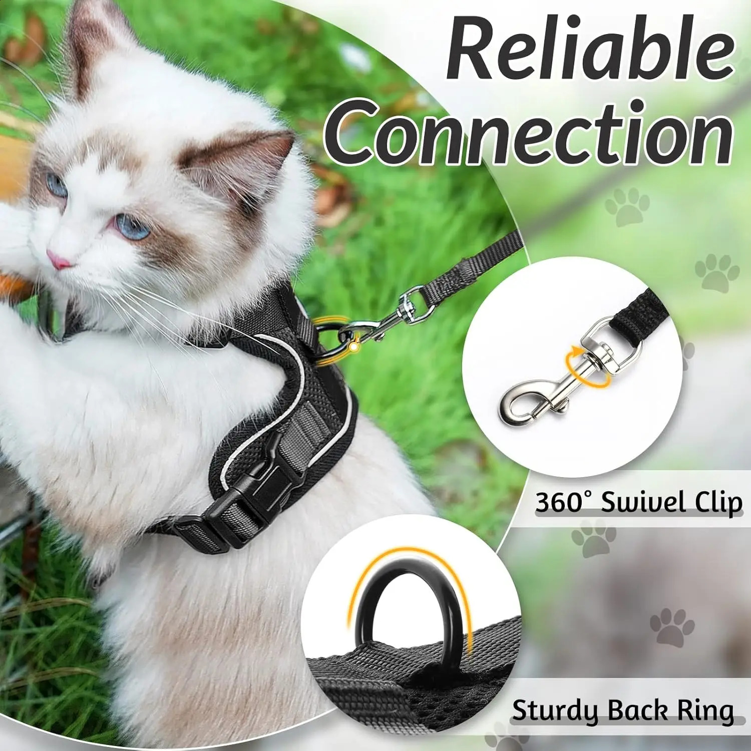 ATUBAN Cat Harness and Leash for WalkingEscape Proof Soft Adjustable Vest Harnesses for CatsEasy Control Breathable Reflective 241225