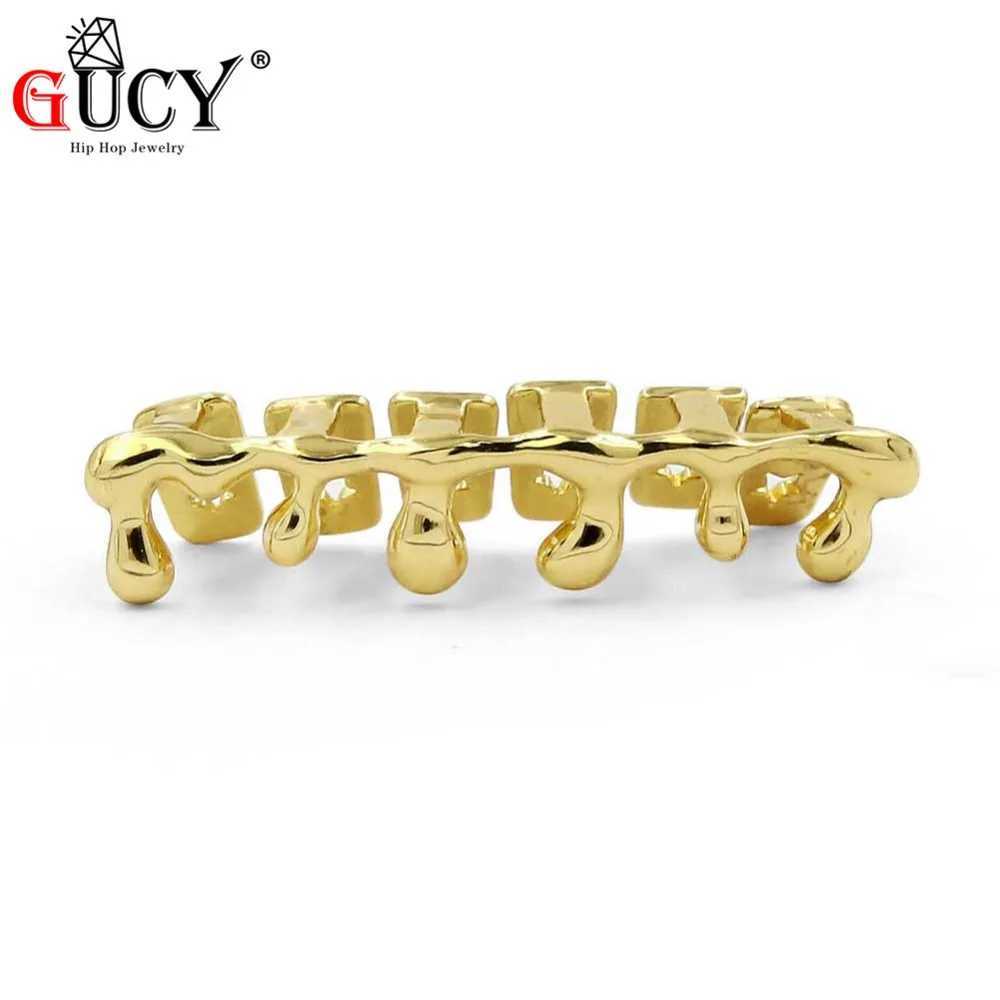 GUCY New Fit Gold Color Plated Hip Hop Teeth Grills Water Drip Grillz Cs Lower Bottom Tooth Grill Halloween Gift W241227