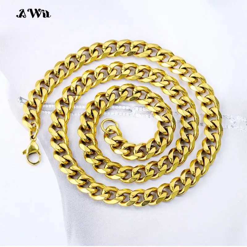 Cuban Link Chain Stainl Steel Necklace Waterproof 18 K Gold Plated Punk Men Women Black Silver color Jewelry DIY AccoriesXJ241227