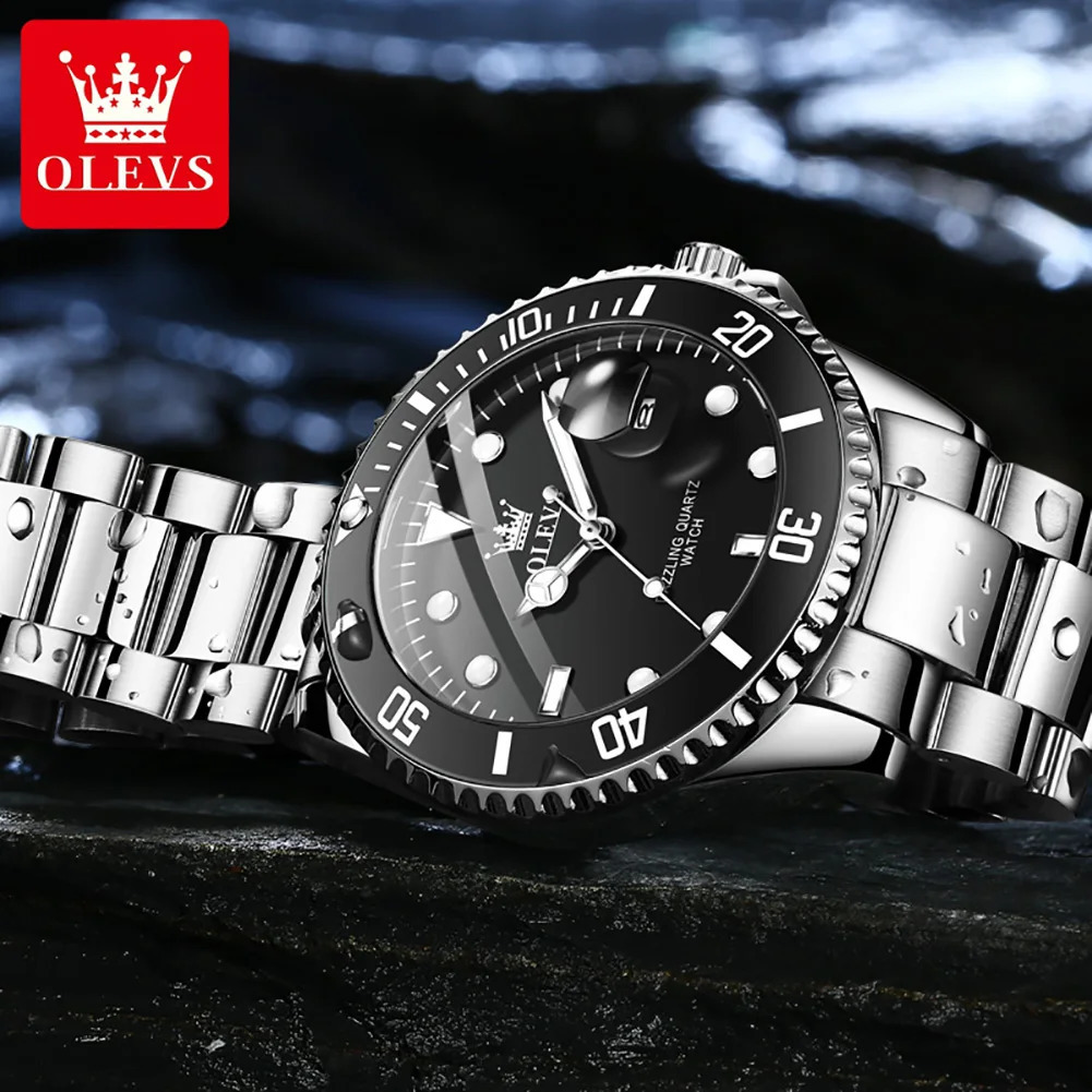 OLEVS Mens Watch Top One-Way Rotating Outer Ring Quartz Watch for Men Auto Date Waterproof Wrist Watches 241227