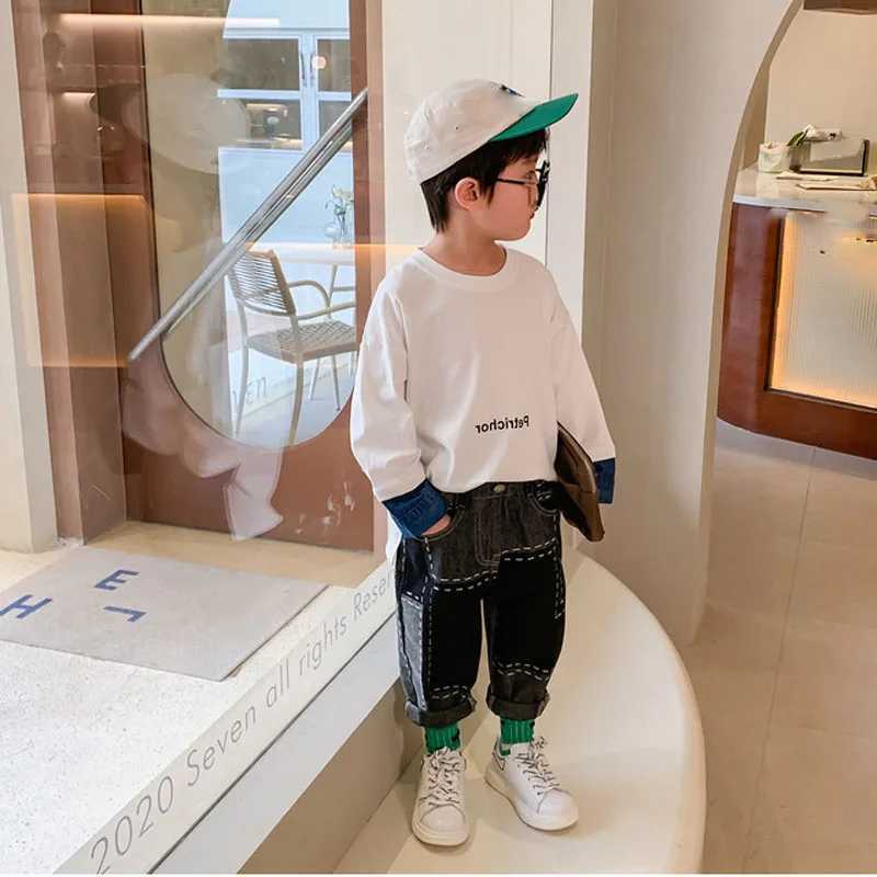 Boys and Girls Hip Hop Sle Japanese and Korean Irregular Trend Jeans Loose Casual Comfortable Autumn/Winter New Collection Trouser W241227