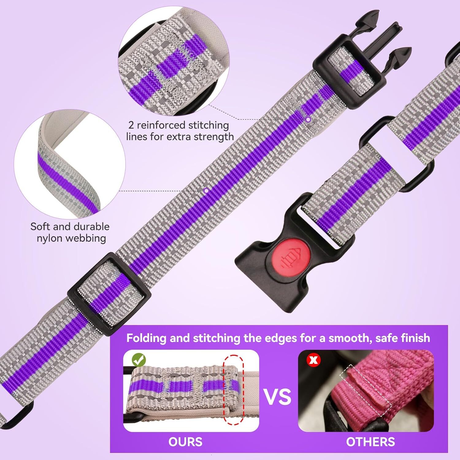 Martingale dog collar, soft chloroprene rubber pad reflective Martingale collar and belt set safety buckle nylon Martingale