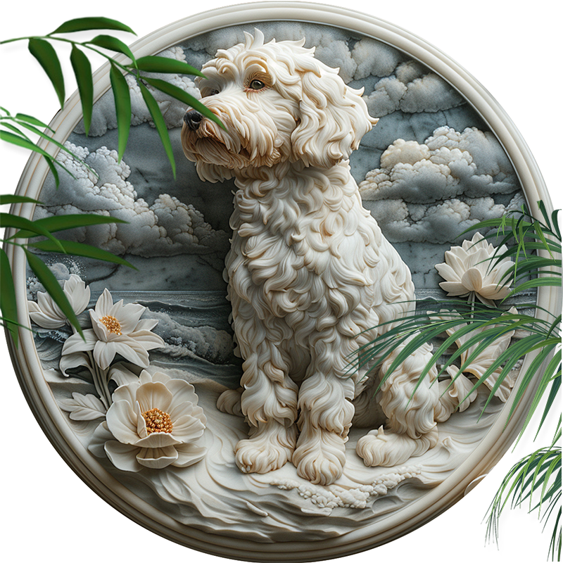 Custom Circular Aluminum Decorative Paintings of Curly Coated Dogs Unique Pet Souvenir Tombstones for Christmas Halloween Gifts