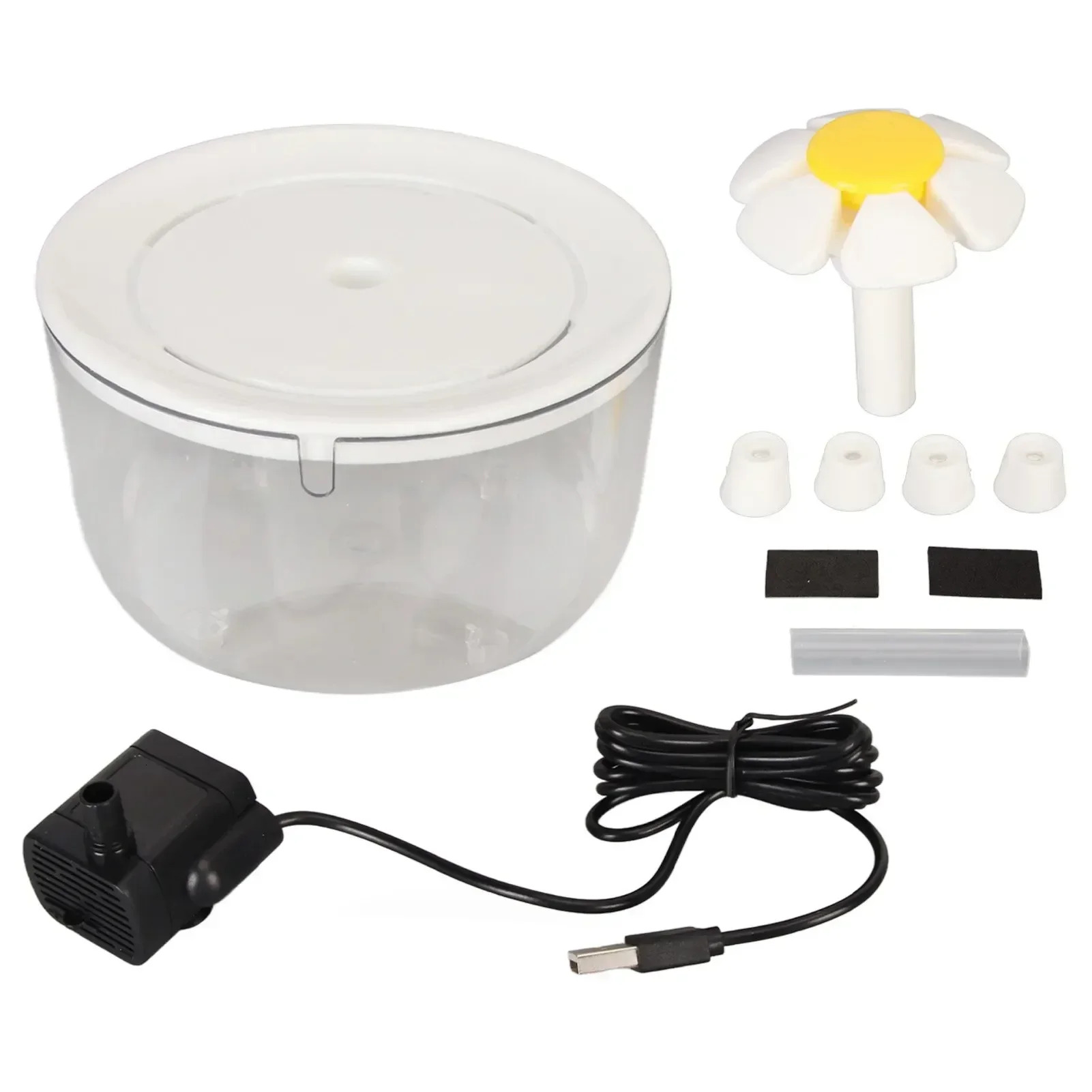 Ddmysat Automatic Circulating Pet Fountain Cat Mute Dispenser Dog Transparent Petal Water Filter Off Power Outage