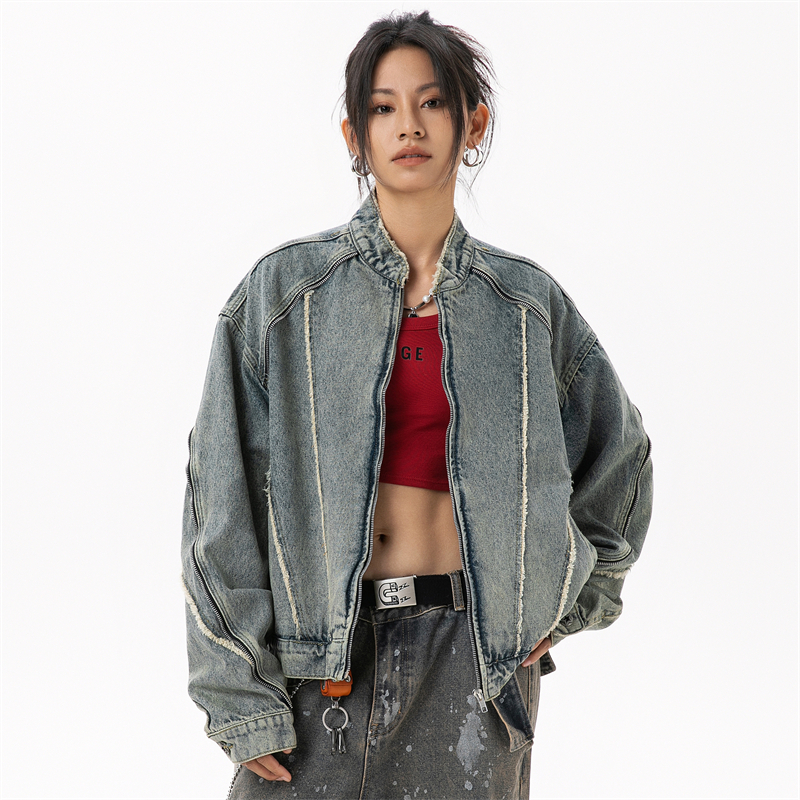 Women's Denim Jacket Blue Cropped Cowgirl Clothes Lady Jeans Jackets Woman 2025 New in Outerwears Women's Clothing 2025 Sales
