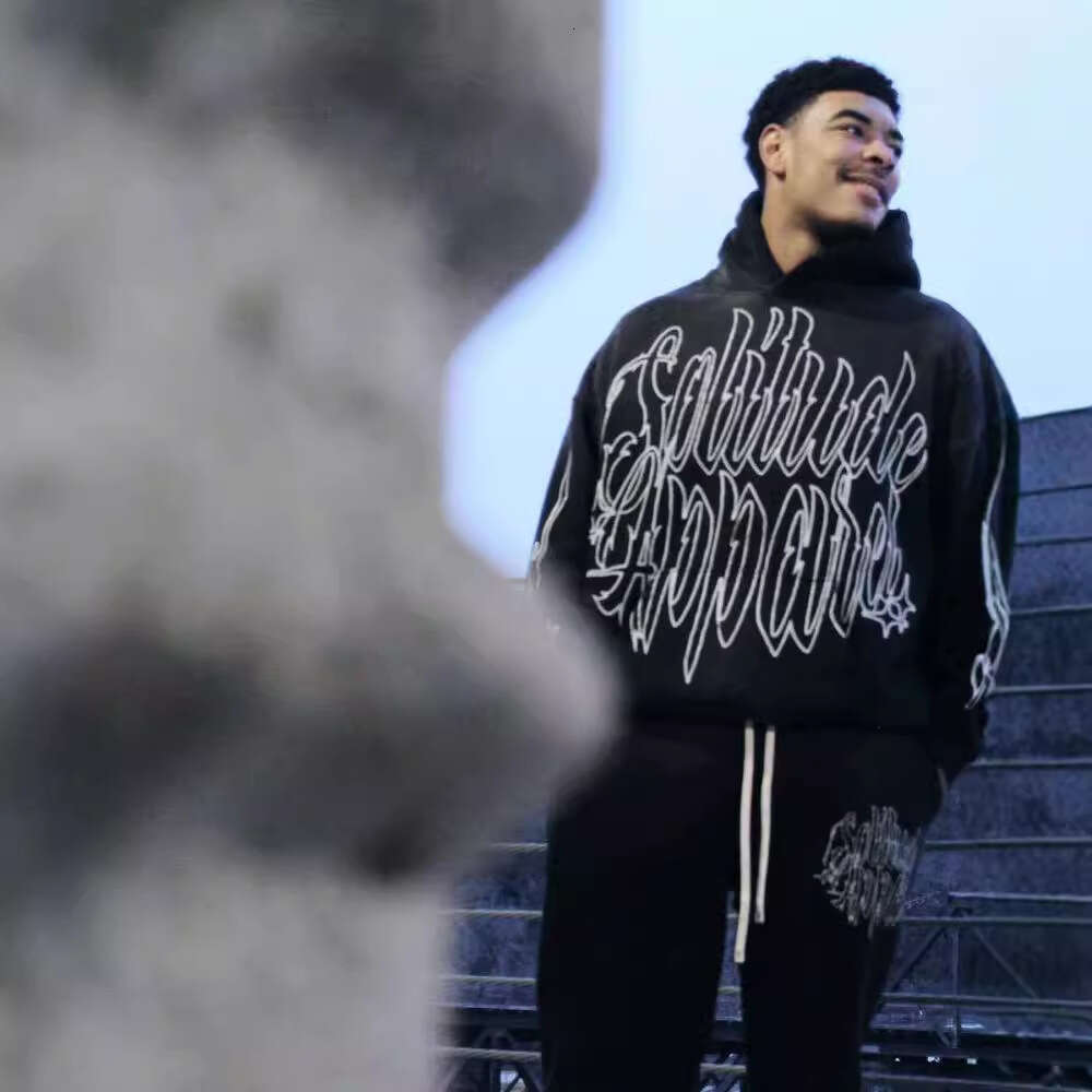 Autumn Winter High Street Pattern Printed Y2K Hoodie Elastic Waist Wide Leg Pants Trendy Men's and Women's Set Batch