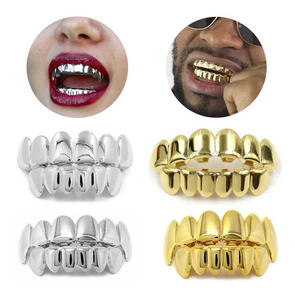 6 Teeth Grillz Gold Color Top and Bottom Dental Grills Shiny Hip Hop Teeth Grillz Extra Molding Bars Women Men Bo Jewelry W241227