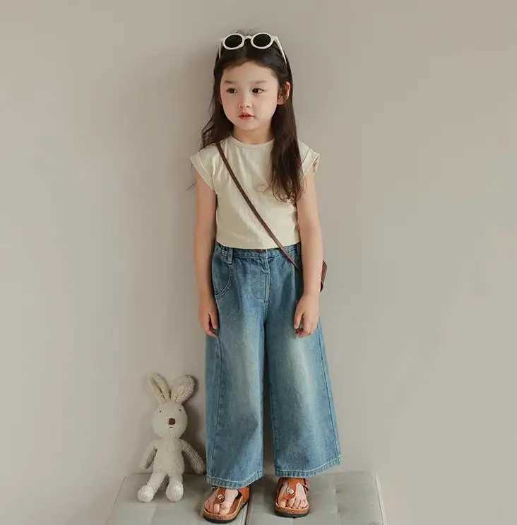 South Korean Sle loose jeans for girls 2024 fashion denim pants for children casual Trouser streetwear children chic breeze 4 seasons available W24122