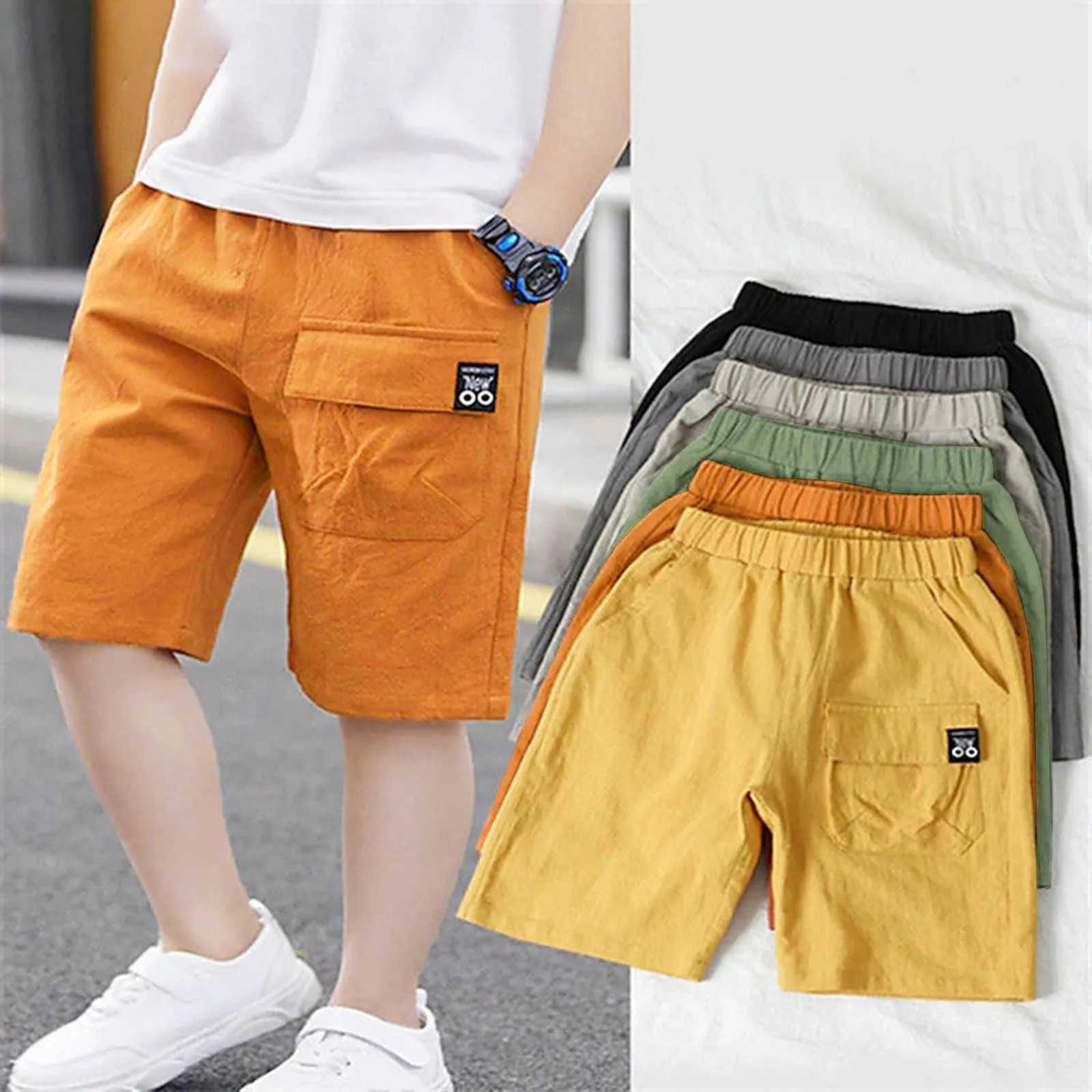 Children Boys Shorts Casual Solid Color Elastic Waist Boys Cargo Pants Summer Calf Length Kids Trousers Sport Pants Kids Clothing W241227