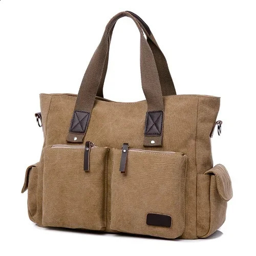 Canvas Fashion Mens Crossbody Bags Solid Color Multifunction Men Office Vintage Bag With Slit Pocket Shoulder 241225
