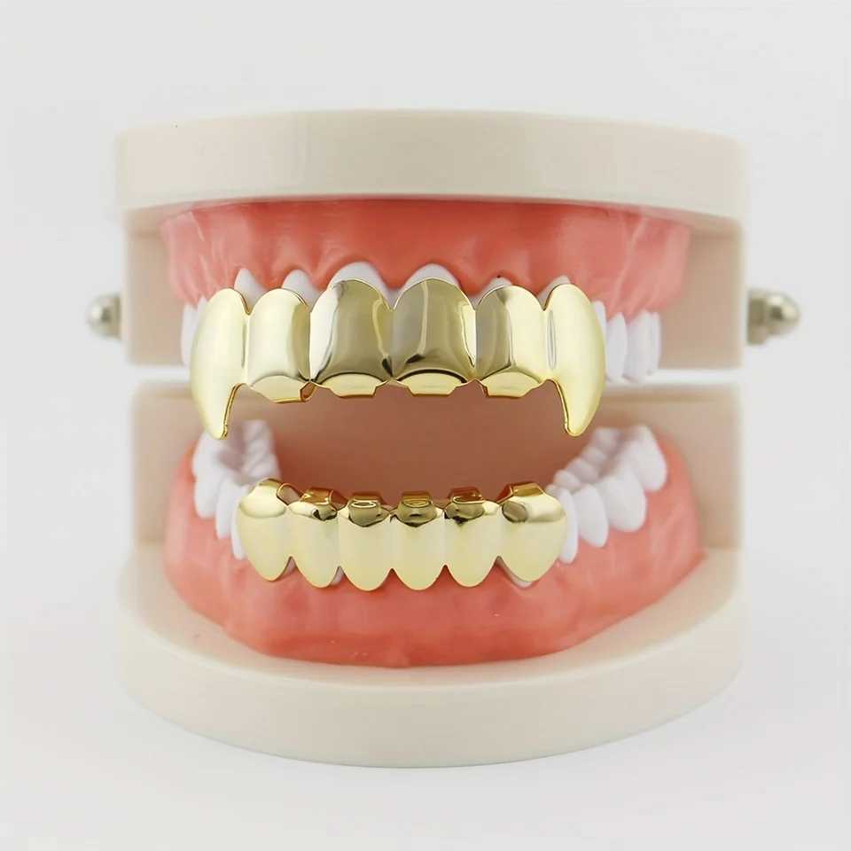 Hip-hop bronzed fangs vampire false teeth fangs men and women costume Halloween costume teeth accories W241227