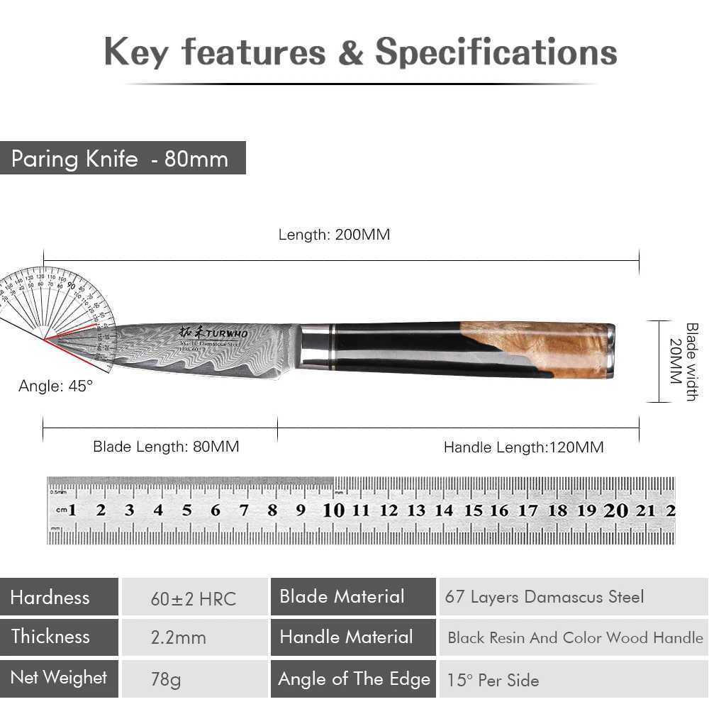 TURWHO 3.5 Paring Knife 67 Layers Japanese Damascus Steel Professional Kitchen Knife Chef Practical Peeling Fruit Knife Cooking Tool Y241227