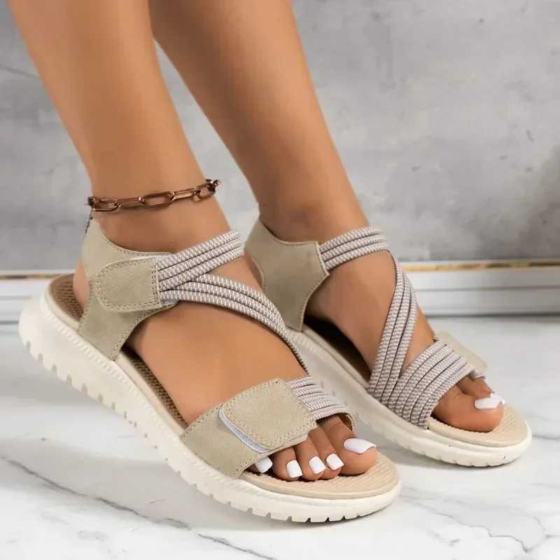 High Quality High Quality Brand Womens Sandals Hot Selling Summer New Elastic Band Fashionable Flat Casual Outdoor Sandals for Women T241227