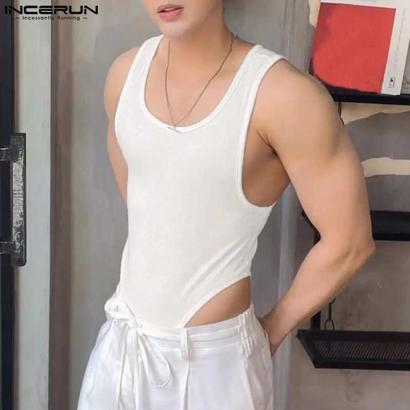 Men Bodysuits Pajamas Solid Color O-neck Sleeveless Fitness Streetwewar Men Rompers 2023 Sexy Tank Tops Bodysuit S-5XL INCERUNXJ241227