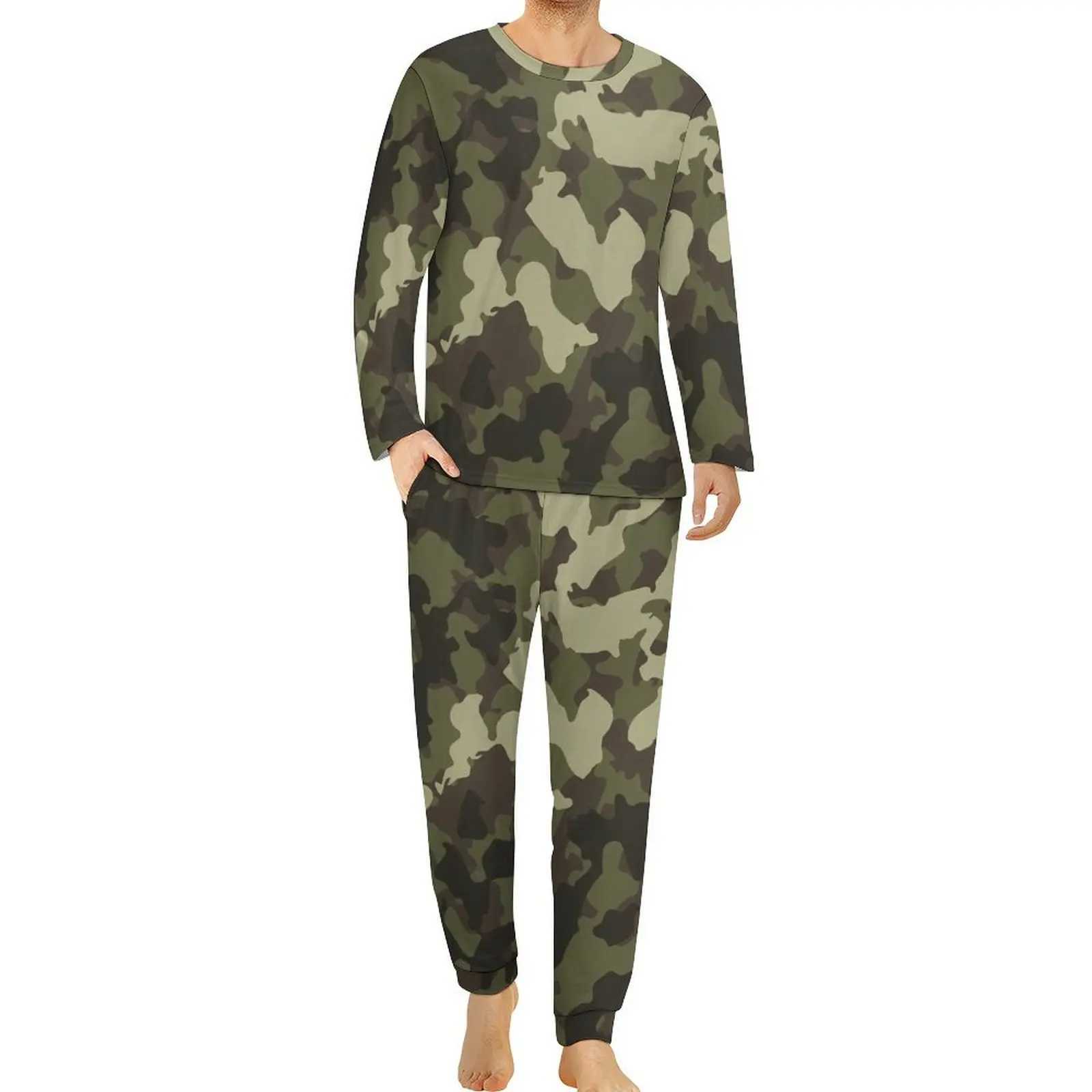 Army Camo Pajamas Spring Cool Camouflage Aesthetic Nightwear Men Two Piece Design Long Sleeves Cool Oversize Pajama SetsXJ241227