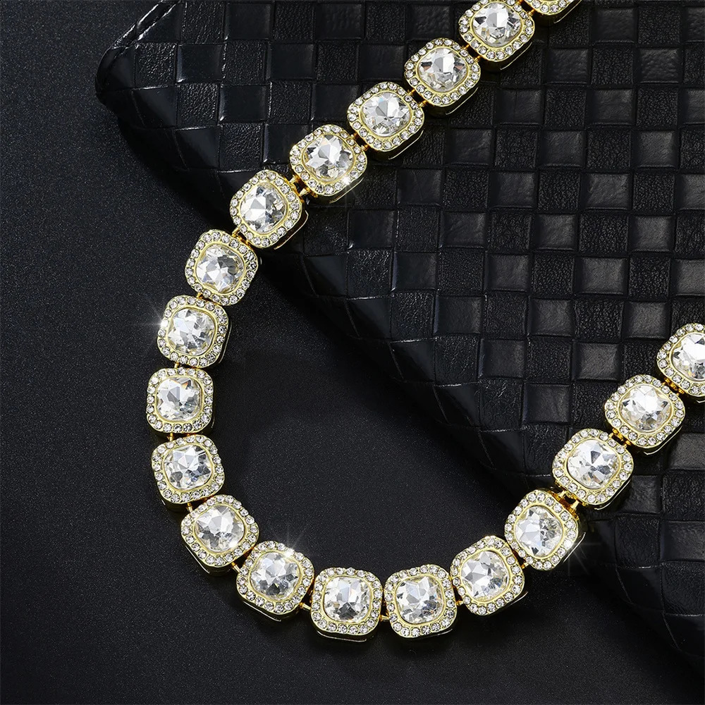 Hip Hop 12MM Micro Pave Prong Cubic Zircon 1Row Alloy Tennis Chain Bracelet Necklace Bling Mens For Men Women Jewelry 241227