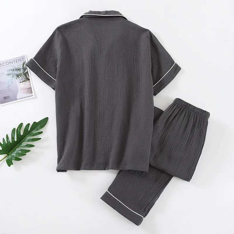Pajamas for Men Summer Cotton Solid Color Home Clothing Set Short Sleeved Thin Style Long Trousers Sleepwear Clothes for MenXJ241227