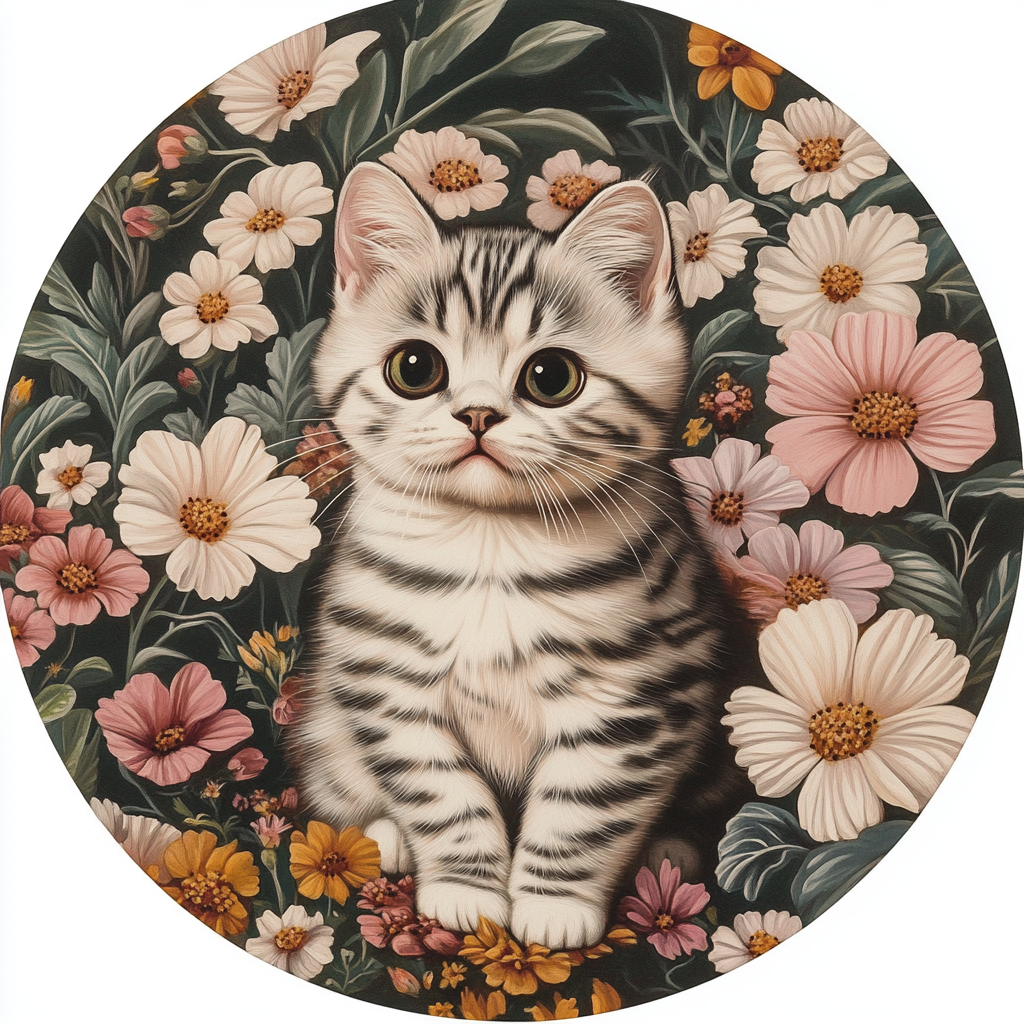 American Shorthair Cat Decorative Circular Aluminum Painting - Customizable Pet Souvenir Tombstone - Ideal for Pet Ornaments