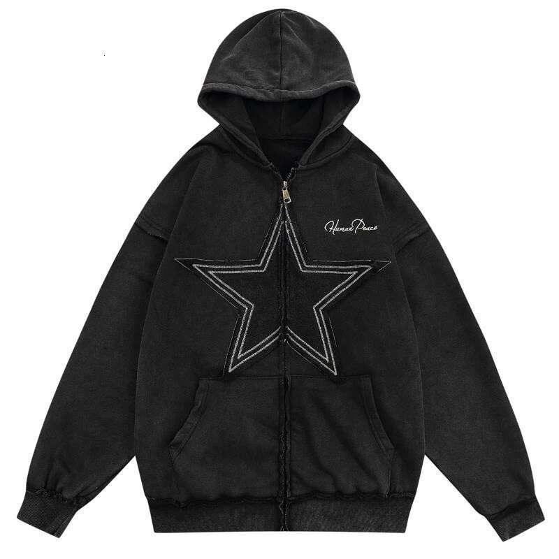 Millennium autumn winter fashionable men's women's street cardigans with pentagonal patch and loose zipper