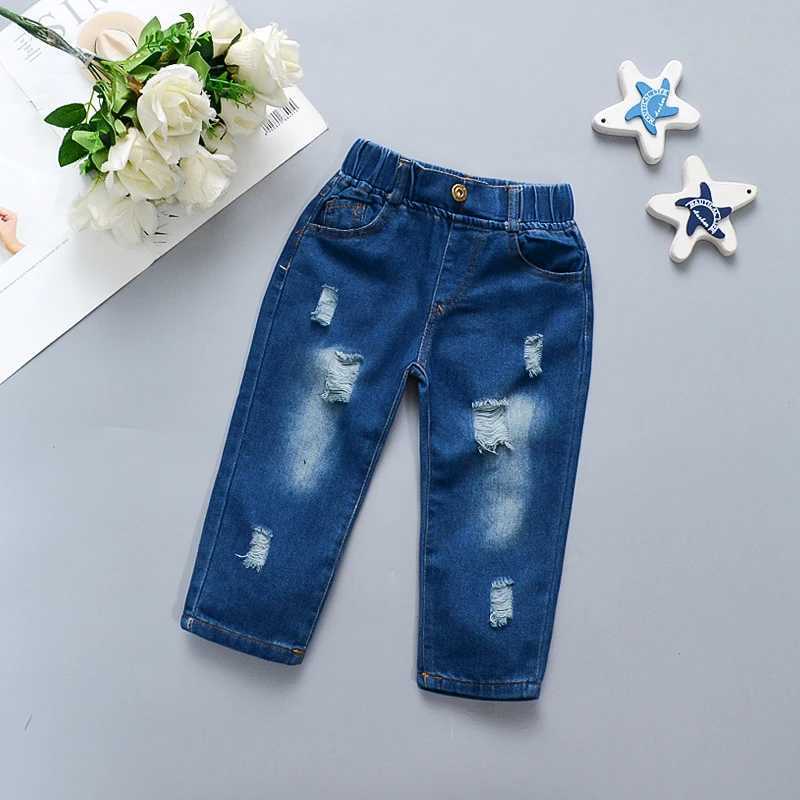 Childrens Jeans Baby Girls Fashion Pants with Holes Cute Childrens Soft Denim Casual Pants W241227
