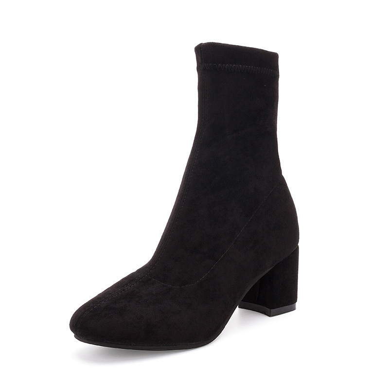 Ddmywed Autumn/Winter New Suede Leather Square Headed Casual Short Thick Middle Heel Elastic Cloth Boots Chinese Brand Shoes F1227-32 ddmythur