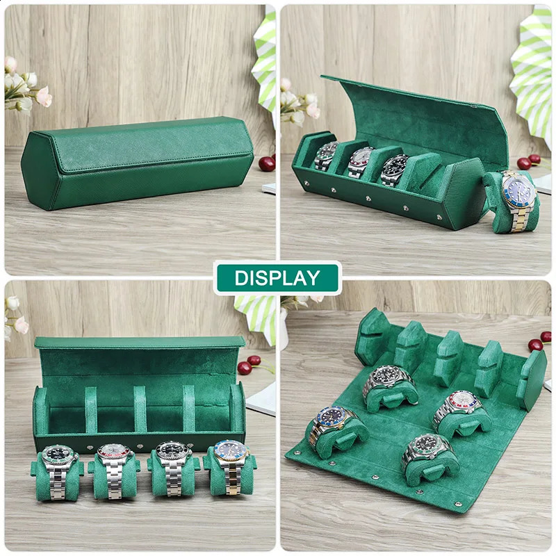 2/3/4Slots Watch Roll Box Genuine Leather Watch Travel Roll Box Jewelry Storage Organizer Anti Drop Leather Portable Watch Case 241226