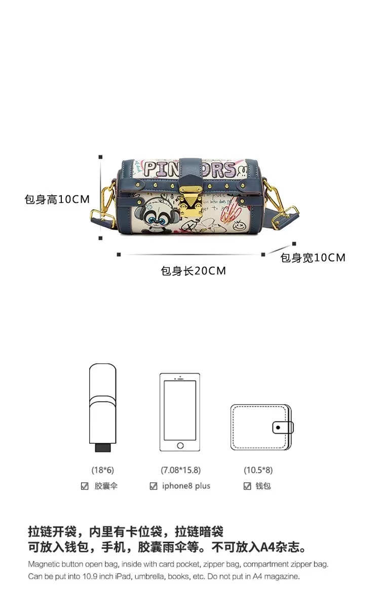 Cute Cartoon Pattern Printing and Graffiti Round Bag Women's Fashion and Popular Crossbody Bag for Evening Party