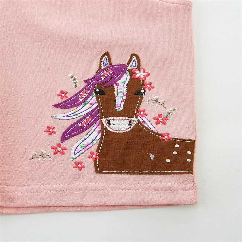 Jumping Meters Horse Embroidery Childrens Shorts For Girls Animals Applique Kids Trousers Pants Baby Clothes W241227
