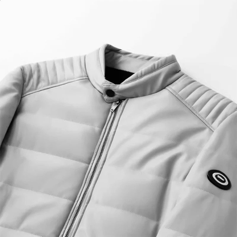 MaiDangDi White Mens Leather Jacket Fashionable PU Men Stand Up Collar Warm Short Velvet Lining Clothing 241227