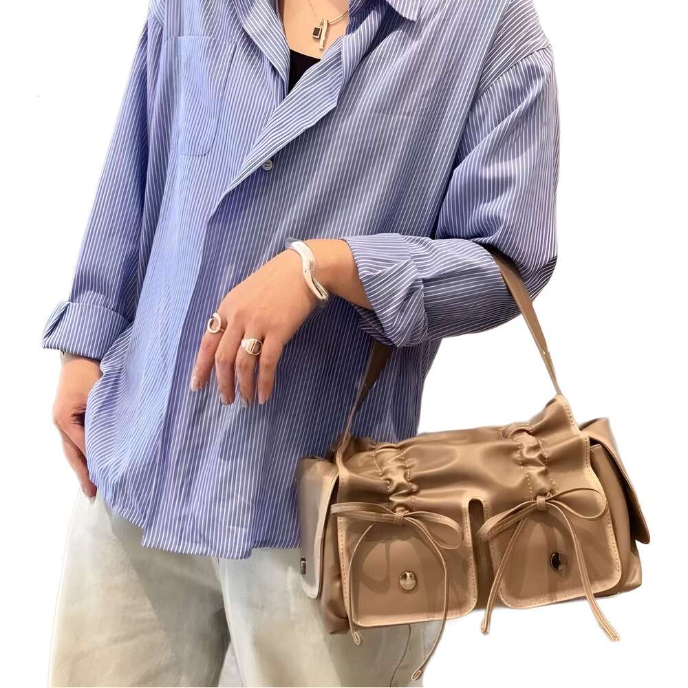 Abandoned Earth Style Dark Punk Motorcycle Versatile Pleated Bow Tote Pillow Bento Drawstring Hand-held Armpit Bag