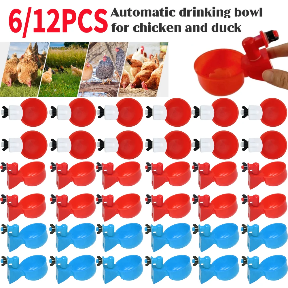 6/12PCS Chicken Drinking Bowl Poultry Automatic Water Dispenser Chicken Ducks Feeder Drinker Hanging Farm Animal Feeder Drinker