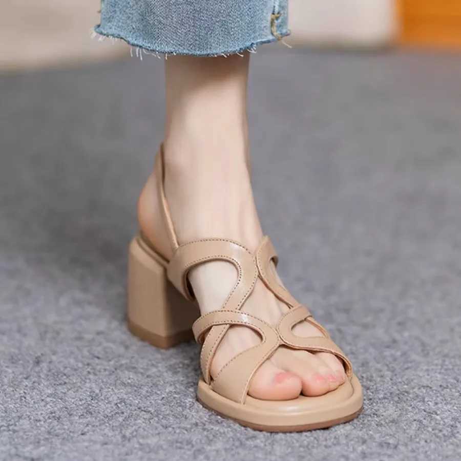 High Quality Fashion Roman Sandals Sexy Open Toe Cross Hollow Back Strap Thick Sandals for Women Elegant Banquet Party High Heel Sandals T241227