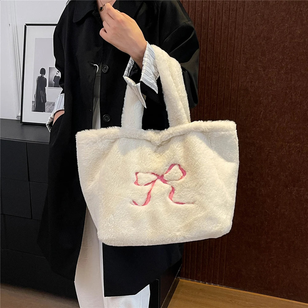 Women Plush Shoulder Bag Fuzzy Top Handle Bag Large Capacity Slouchy Hobo Bag Casual Furry Tote Purse Soft Shopper Bag241226