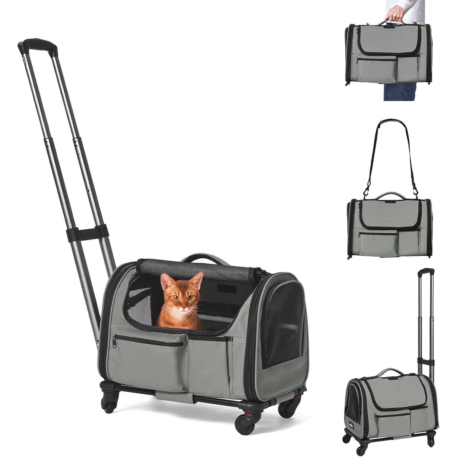 Durable Wheel-Equipped Animal Transport Tote - Ideal for Carrying 2 Cats or Dogs under 30lbs Easily during Travels