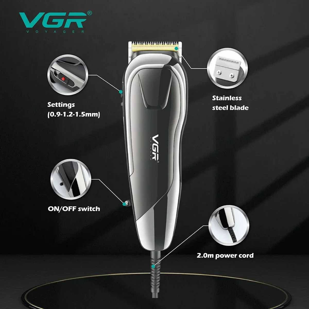 VGR Hair Clipper Professional Hair Cutting Machine Adjustable Barber Electric Hair Trimmer Wired Haircut Clipper for Men V-127 W241227