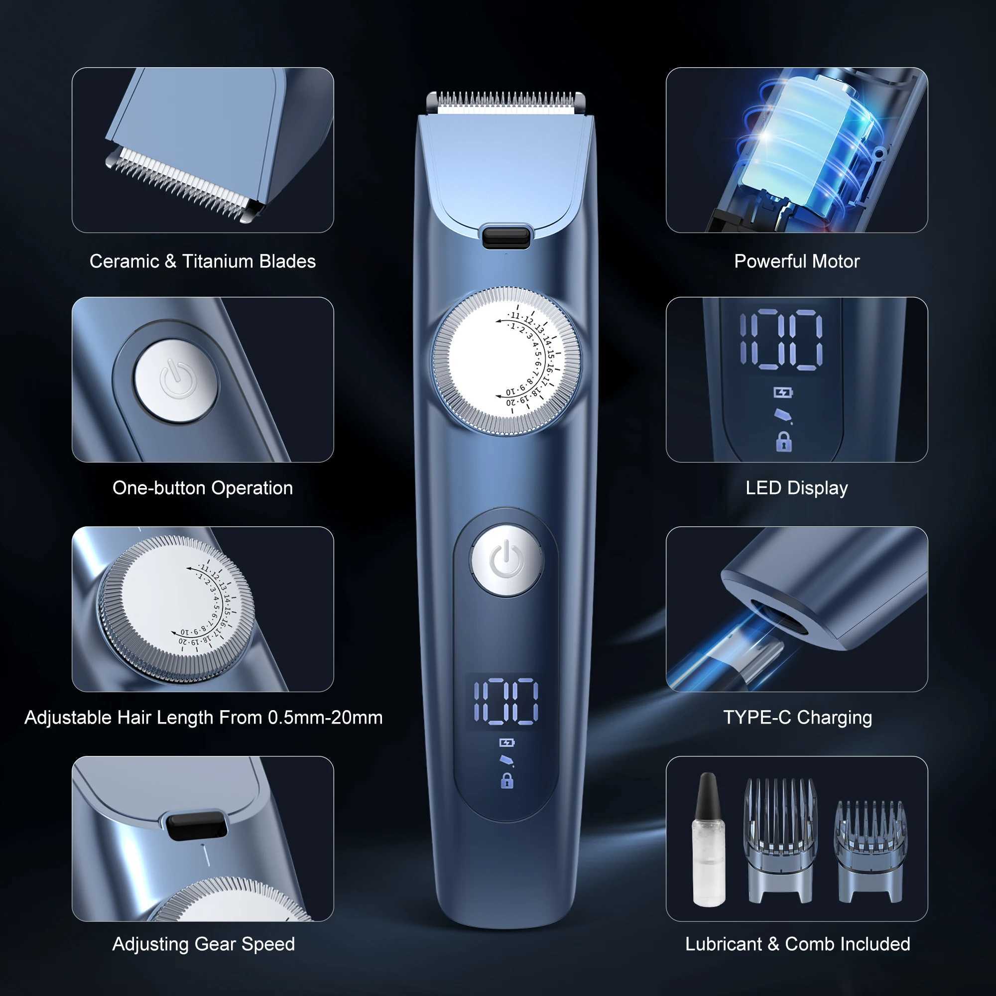 Sejoy Professional Electric Hair Clippers Men Cordless Hair Trimmer Rechargeable LED Display IPX7 Hair Cutting Machine W241227