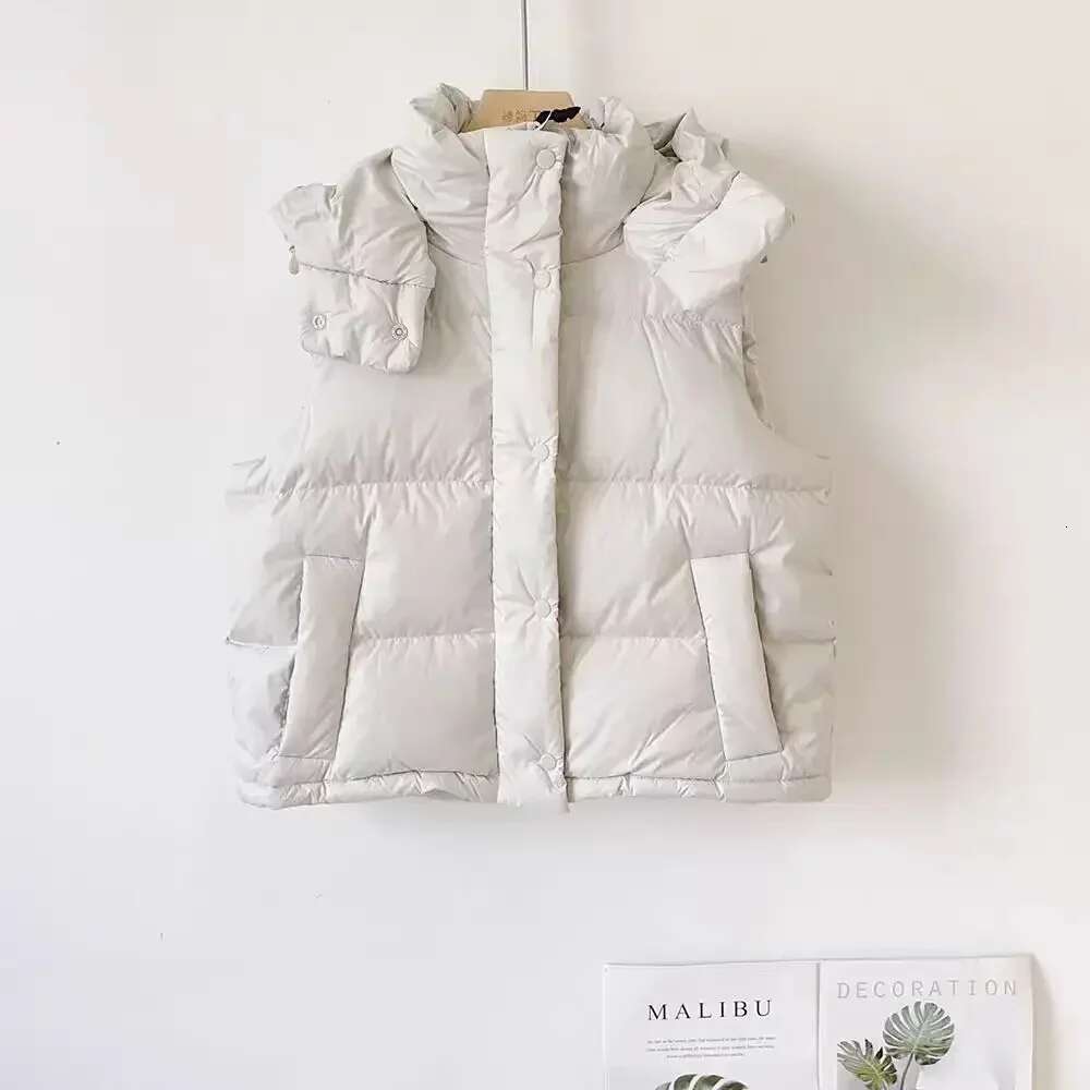 Women Wunder Puff Winter New Style Vertical Collar Down Vest Women's Short Commuting Casual Detachable Hooded Warm Jacket