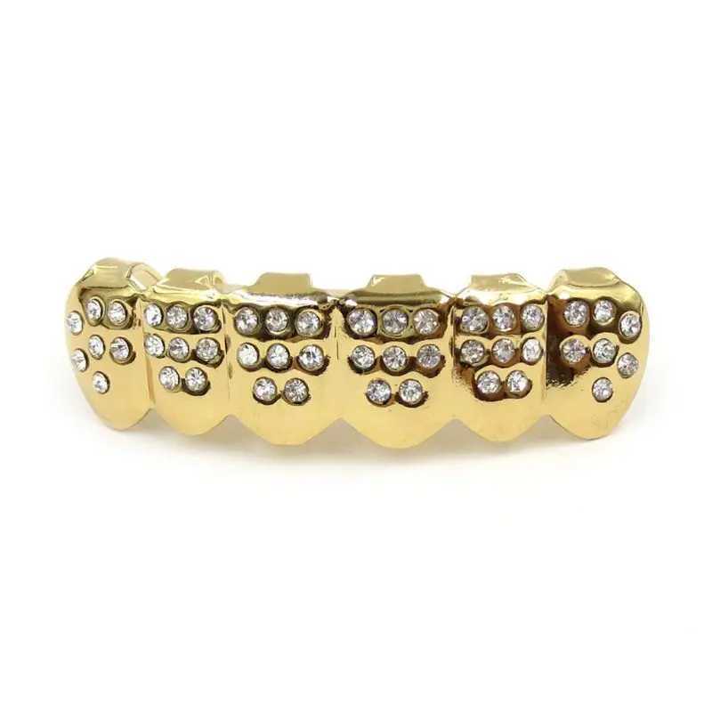 New Fshion Hip Hop Gold Silver Colour d Out CZ Teeth Grillz Top Bottom Men Women Jewelry Drop Ship W241227