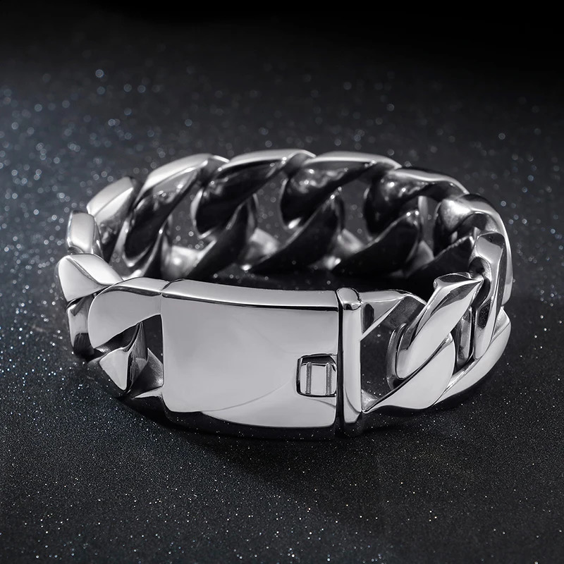 31mm Heavy Punk Retro Curb Cuban Chain Bracelet Wristband Men Women Hiphop Gold Color Stainless Steel Bike Biker Bangle Jewelry 241227