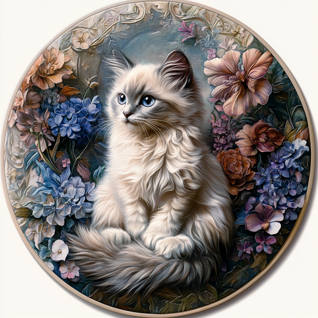 Ragged Cat - Personalized Pet Ornaments | Custom Circular Aluminum Decorative Paintings | Unique Pet Souvenir Tombstones
