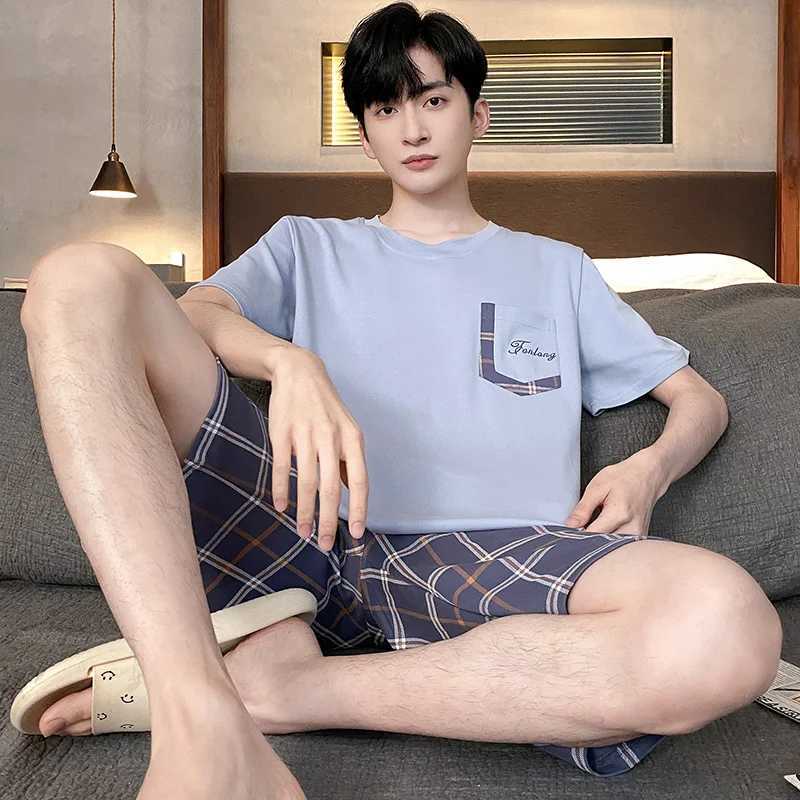 Summer Mens Plus Size Lounge Wear Fashion Cotton Pajamas Short Sleeve Pj Set Printed Stylish Plaid Homewear 3xl 4xl NightwearXJ241227