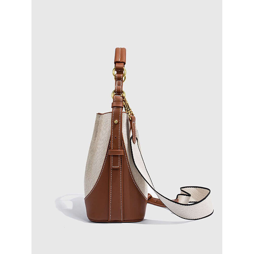 Women's Bags Women's New Large Capacity Wide Strap Single Shoulder Handbag With Bundle Mouth Handheld Crossbody Bucket Bag
