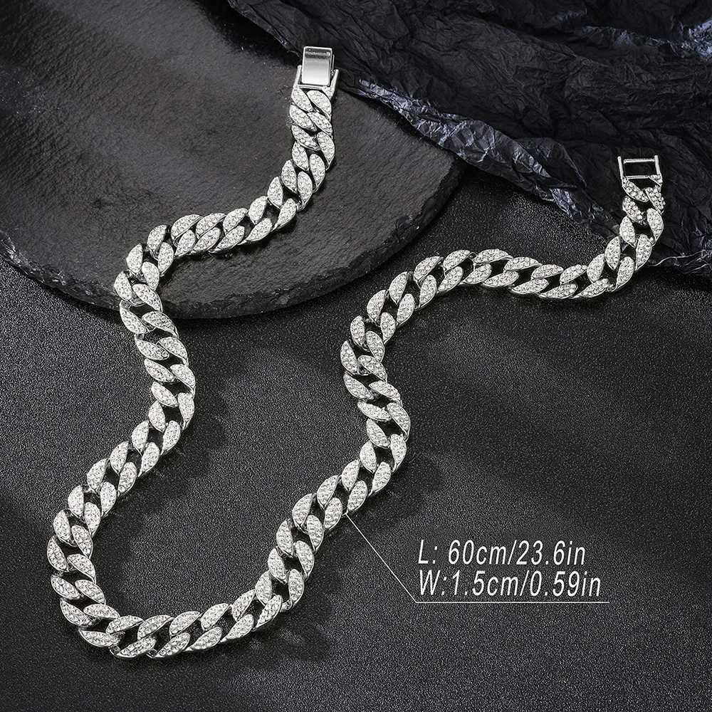 15MM Full Rhinestone Miami Cuban Chain Mens Out Hip hop Necklace Rper Jewelry Gift for teen boys Women girlsXJ241227